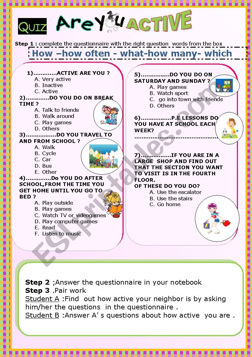 QUIZ :ARE YOU ACTIVE?  worksheet
