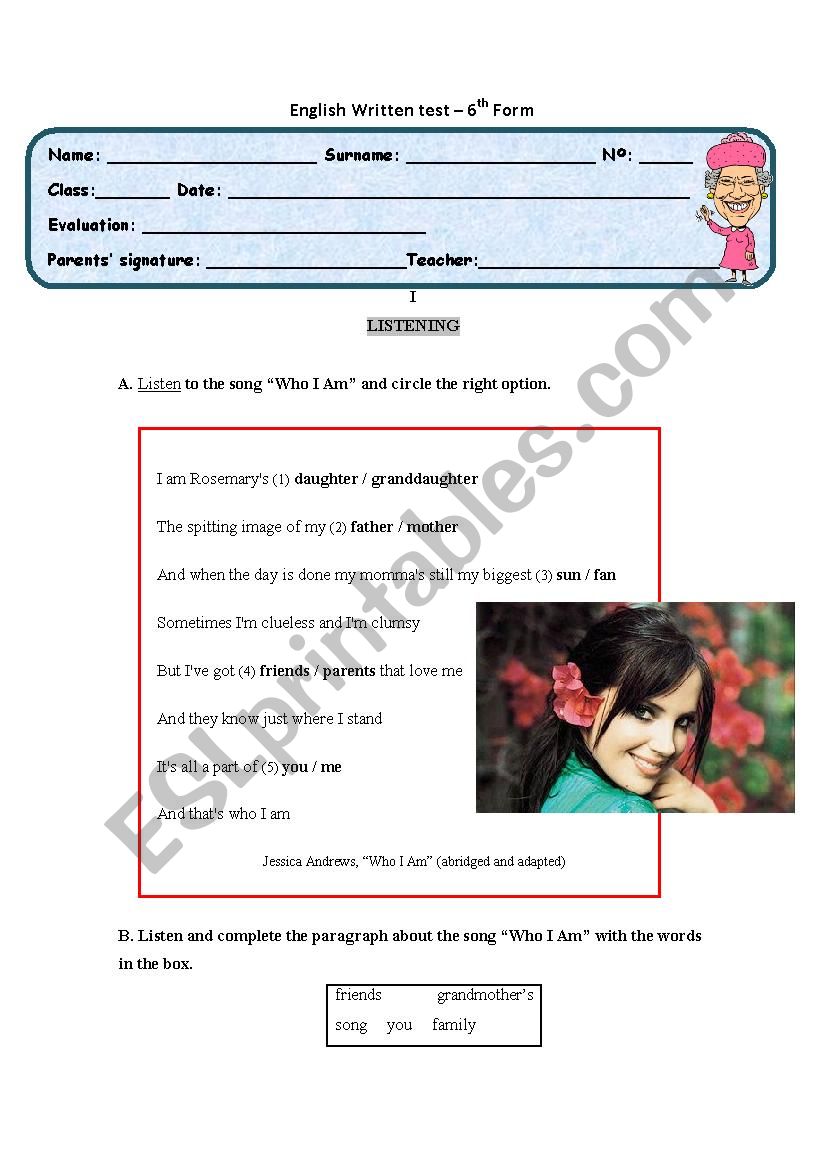 English Written Test on Personal Identification: 6th Form