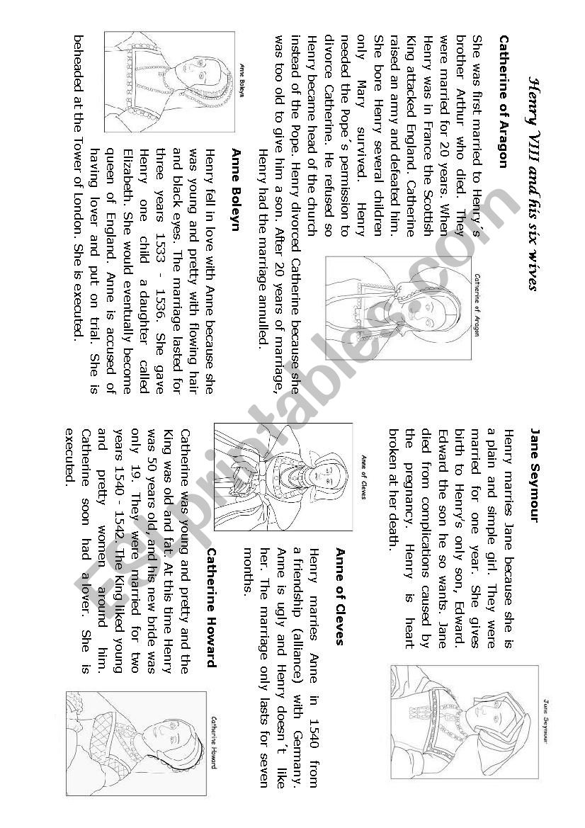 Henry VIII and his six wives worksheet