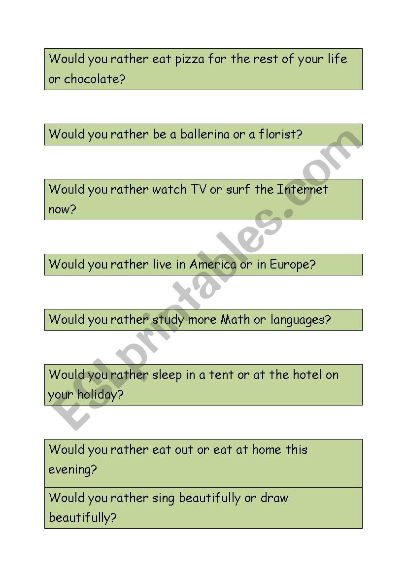 Would you rather....? worksheet