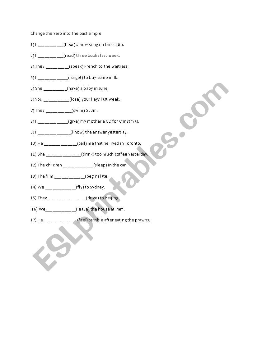 irregular verbs worksheet