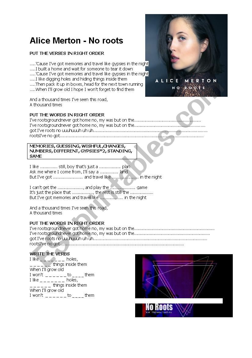 alice merton - no roots worksheet