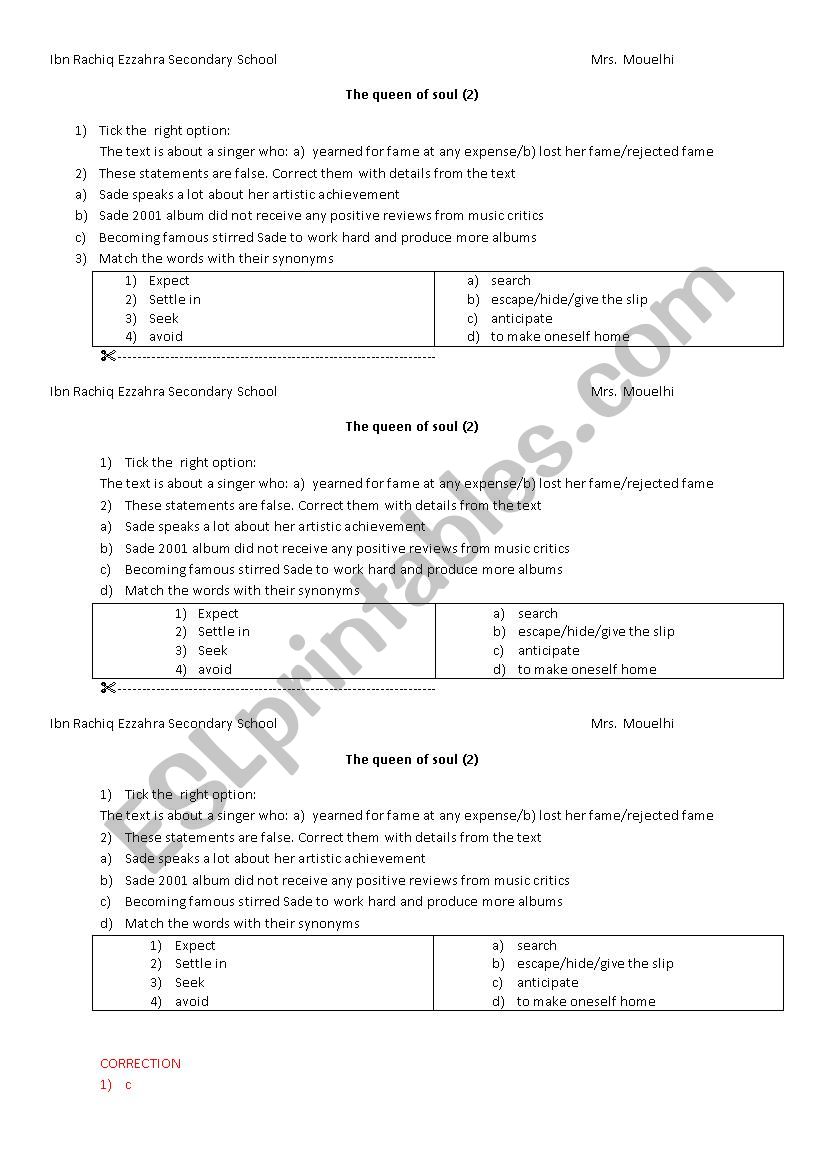 queen of soul part 2 worksheet