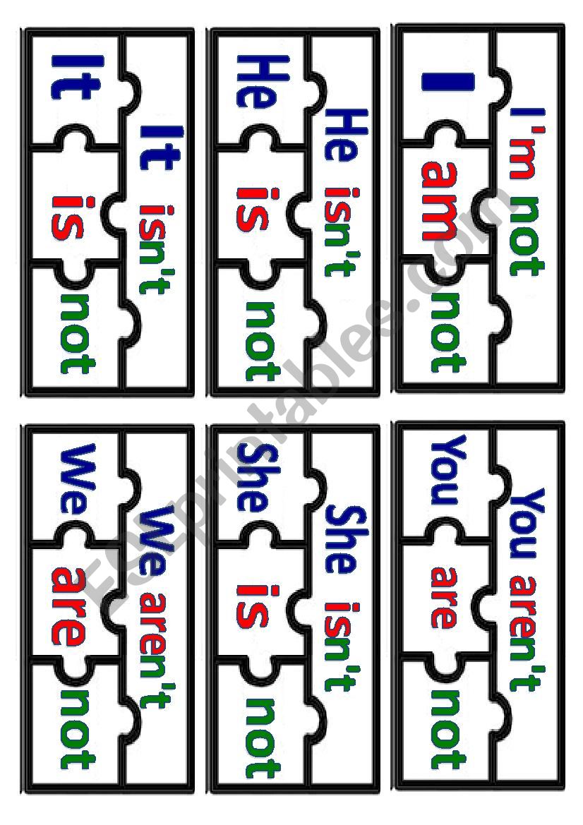 TO BE-Negative form PUZZLE worksheet