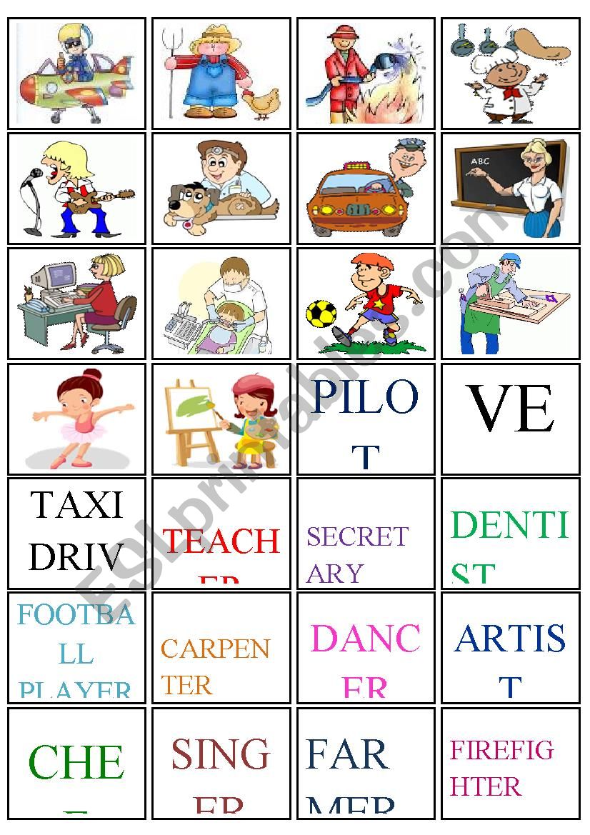 JOBS MEMORY GAME worksheet