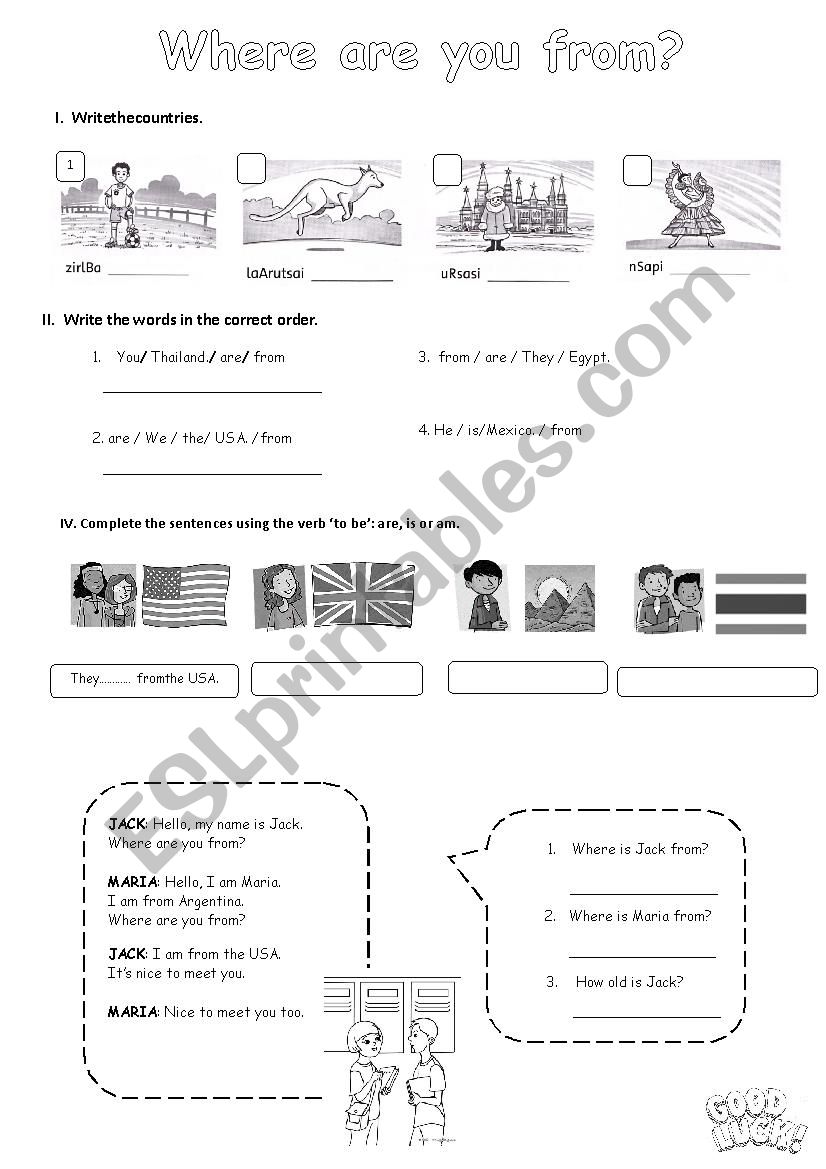 Countries worksheet