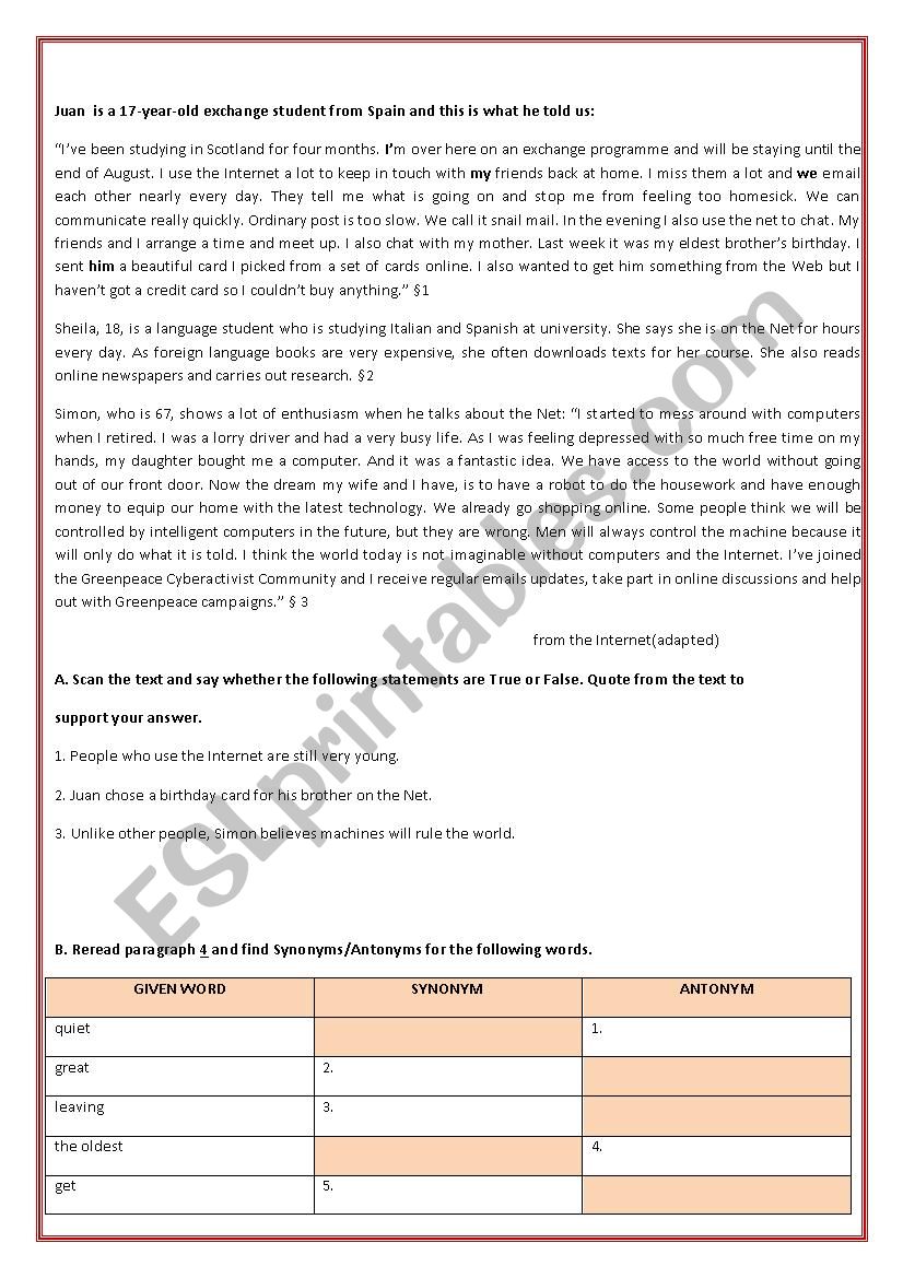 Language projects worksheet