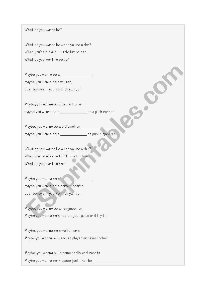 What do you wanna be? worksheet