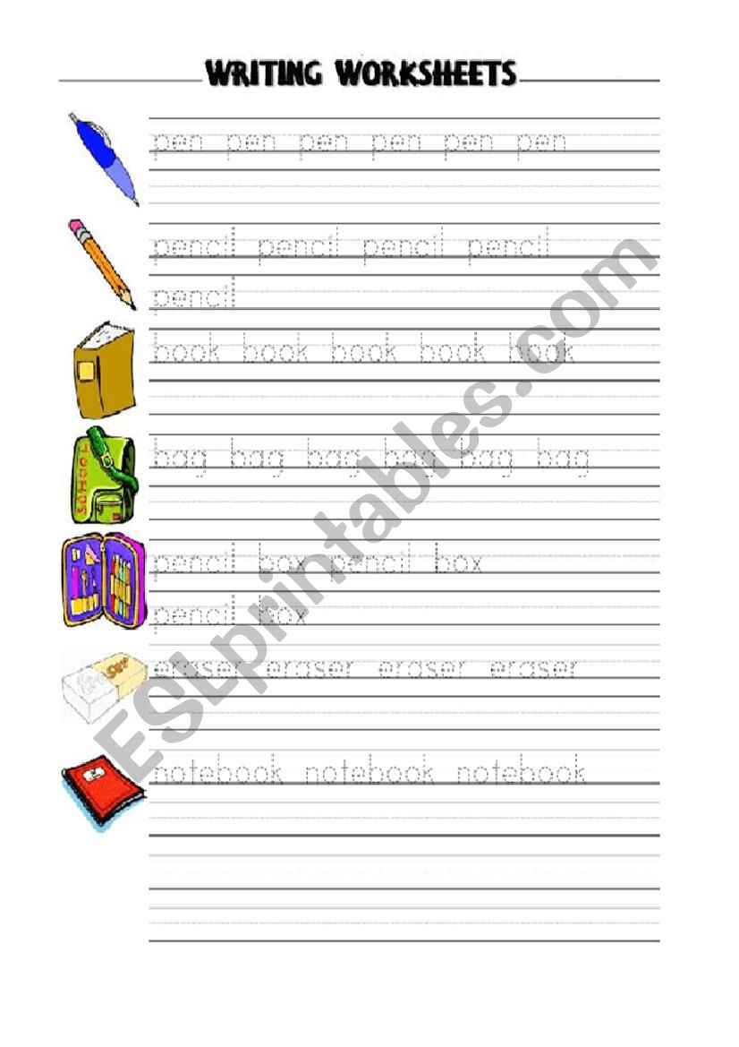 school objects tracing worksheet