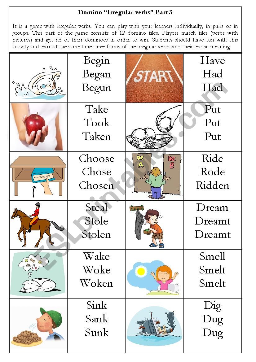 Domino Irregular verbs Part 3 worksheet