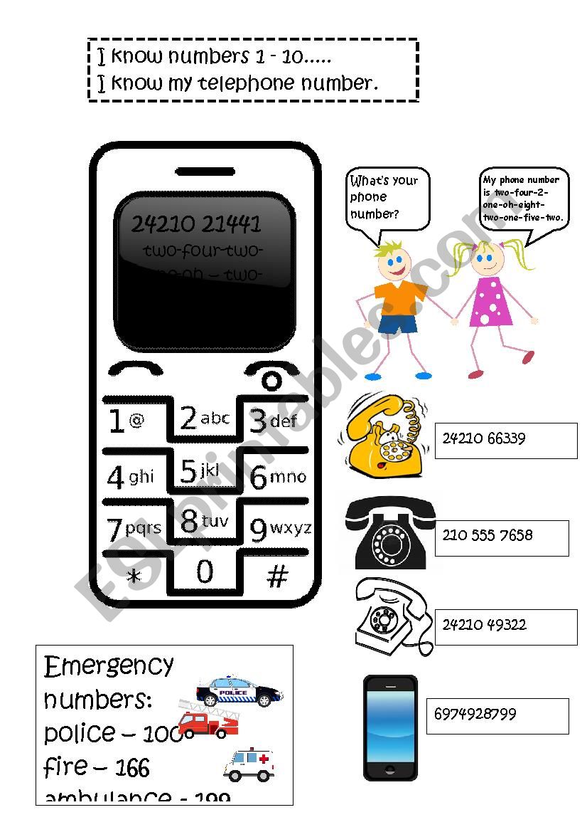 Reading phone numbers worksheet