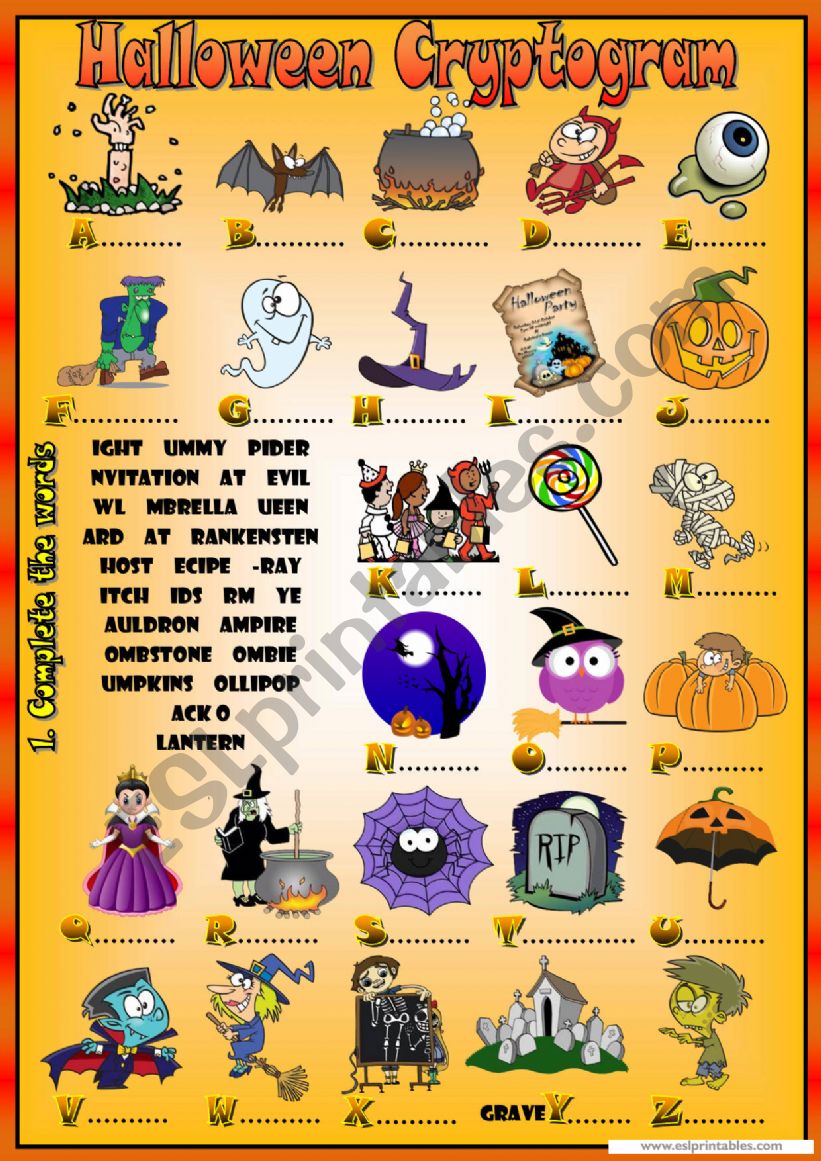 Halloween Cryptogram worksheet