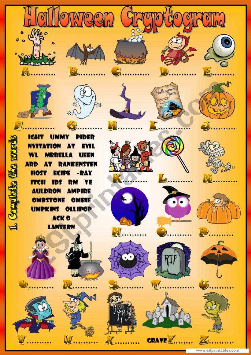 Halloween Cryptogram worksheet
