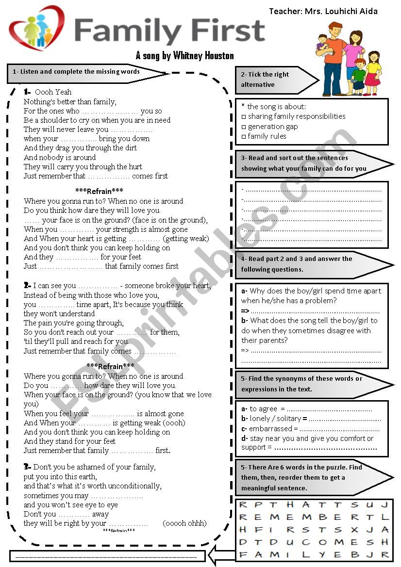 family first  worksheet