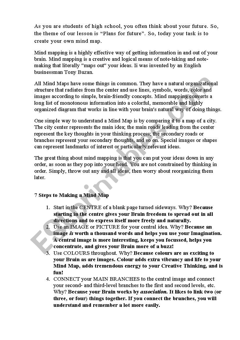 Mind Map Health worksheet