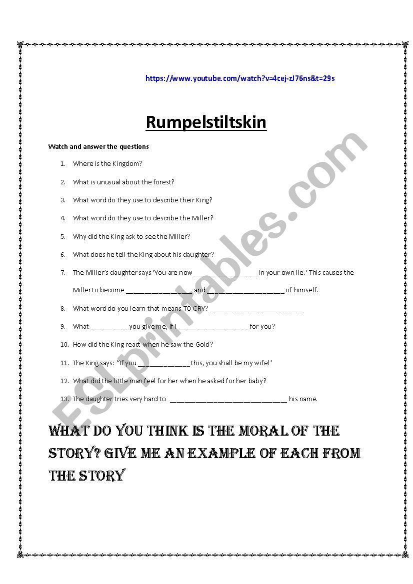 Rumpelstiltskin  worksheet