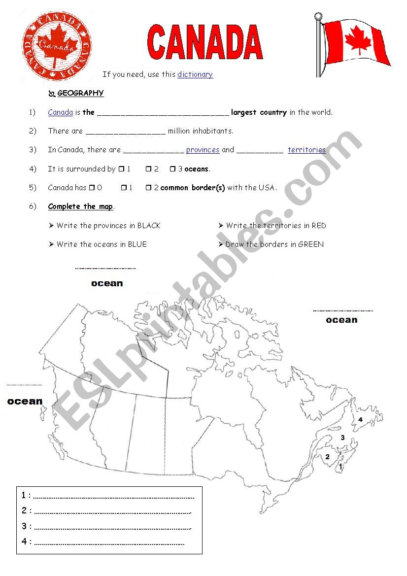 Webquest Canada worksheet