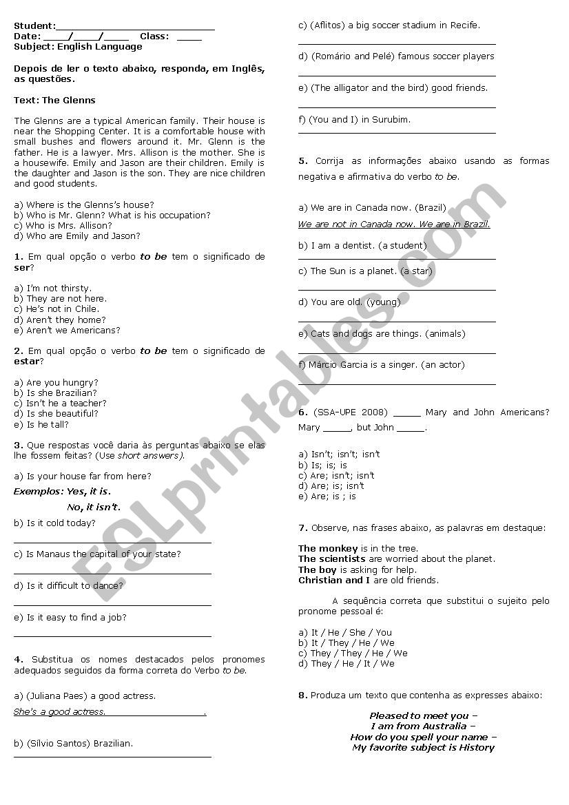Verb to be - exercises worksheet