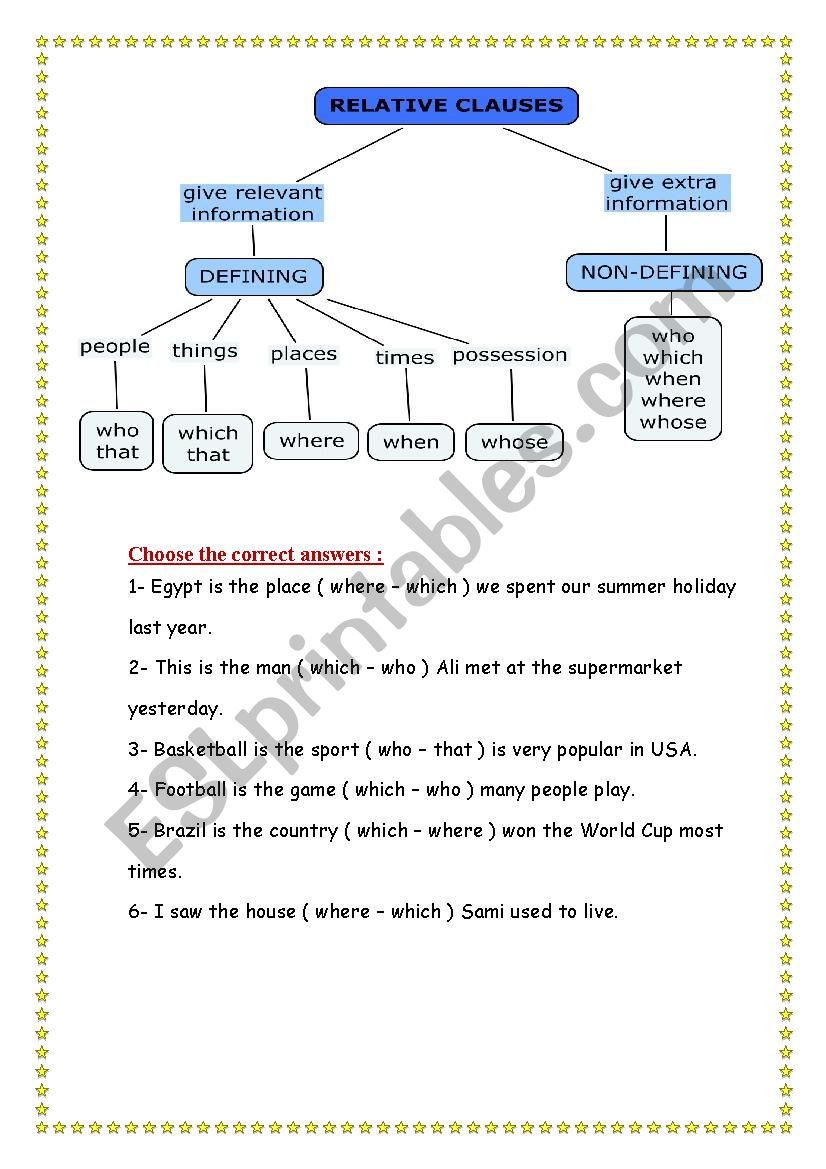 Relative Clause worksheet