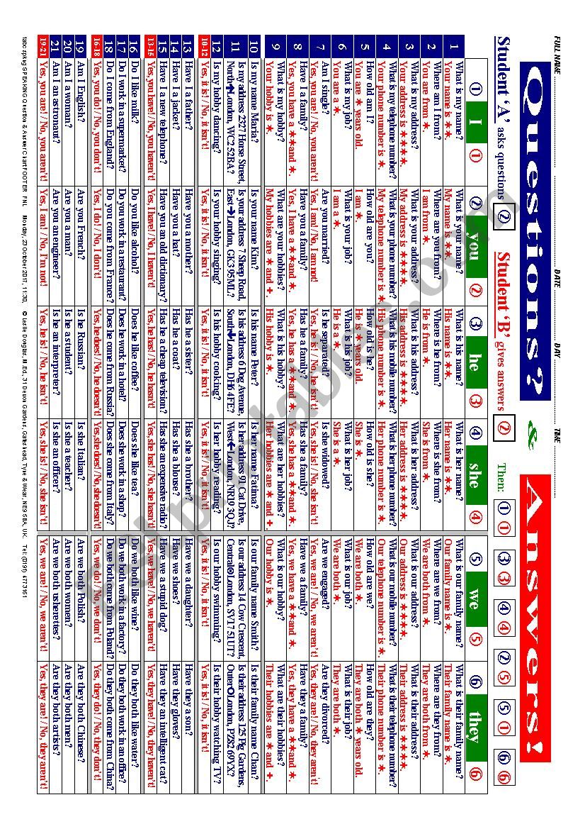 SPEAKING 001 Chart for Speaking & Listening