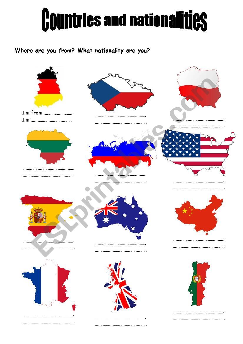 Countries, nationalities worksheet