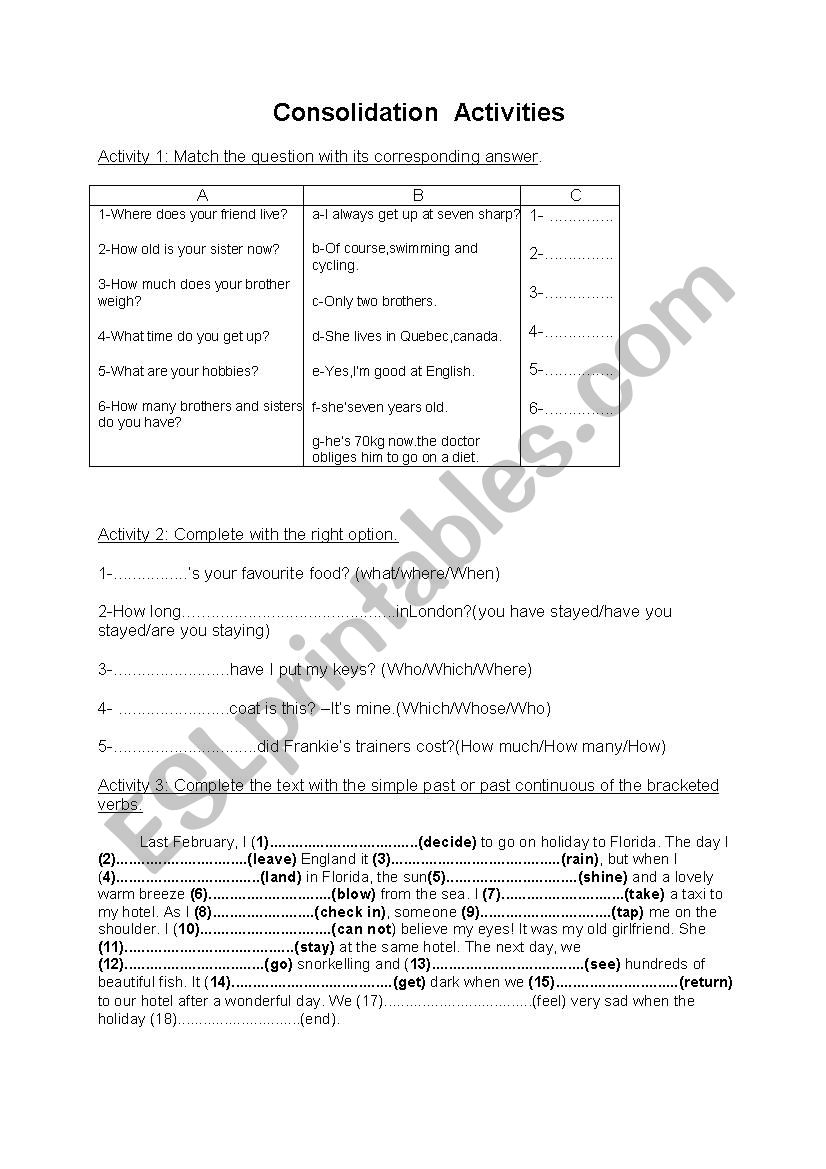 consolidation activities worksheet