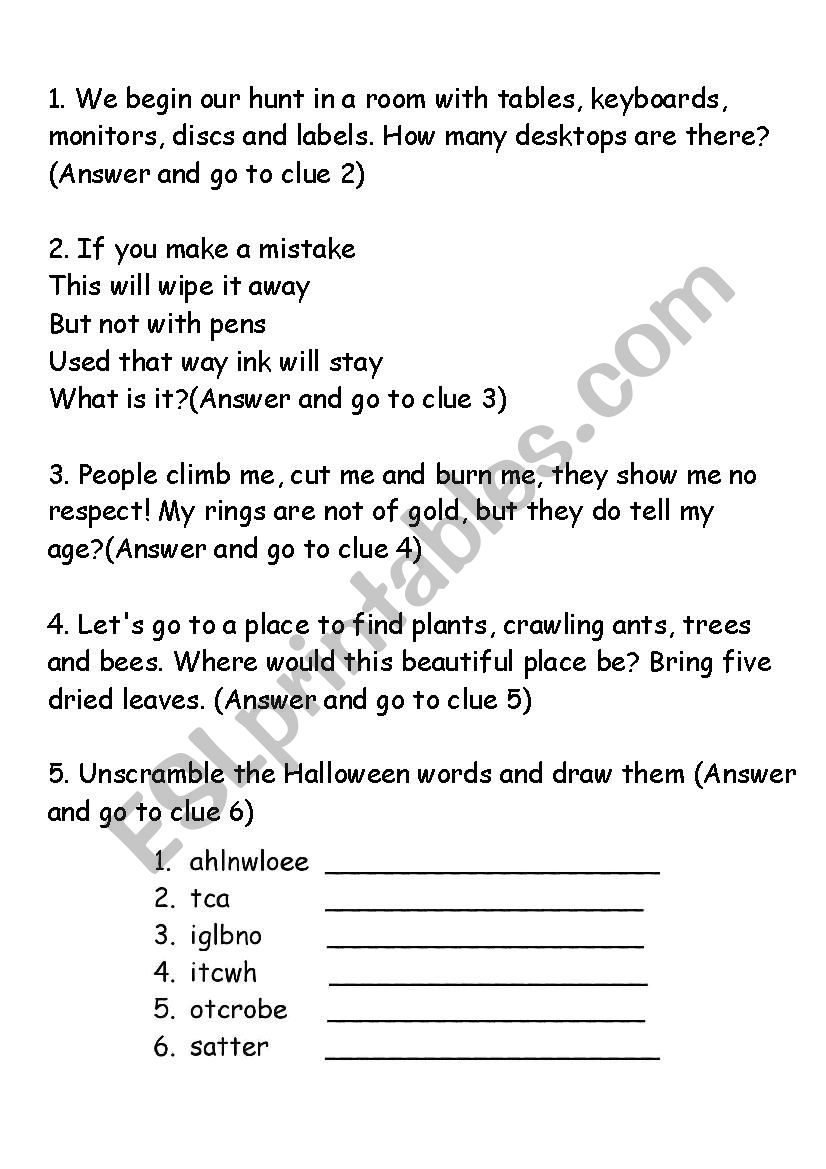 Scavenger Hunt worksheet