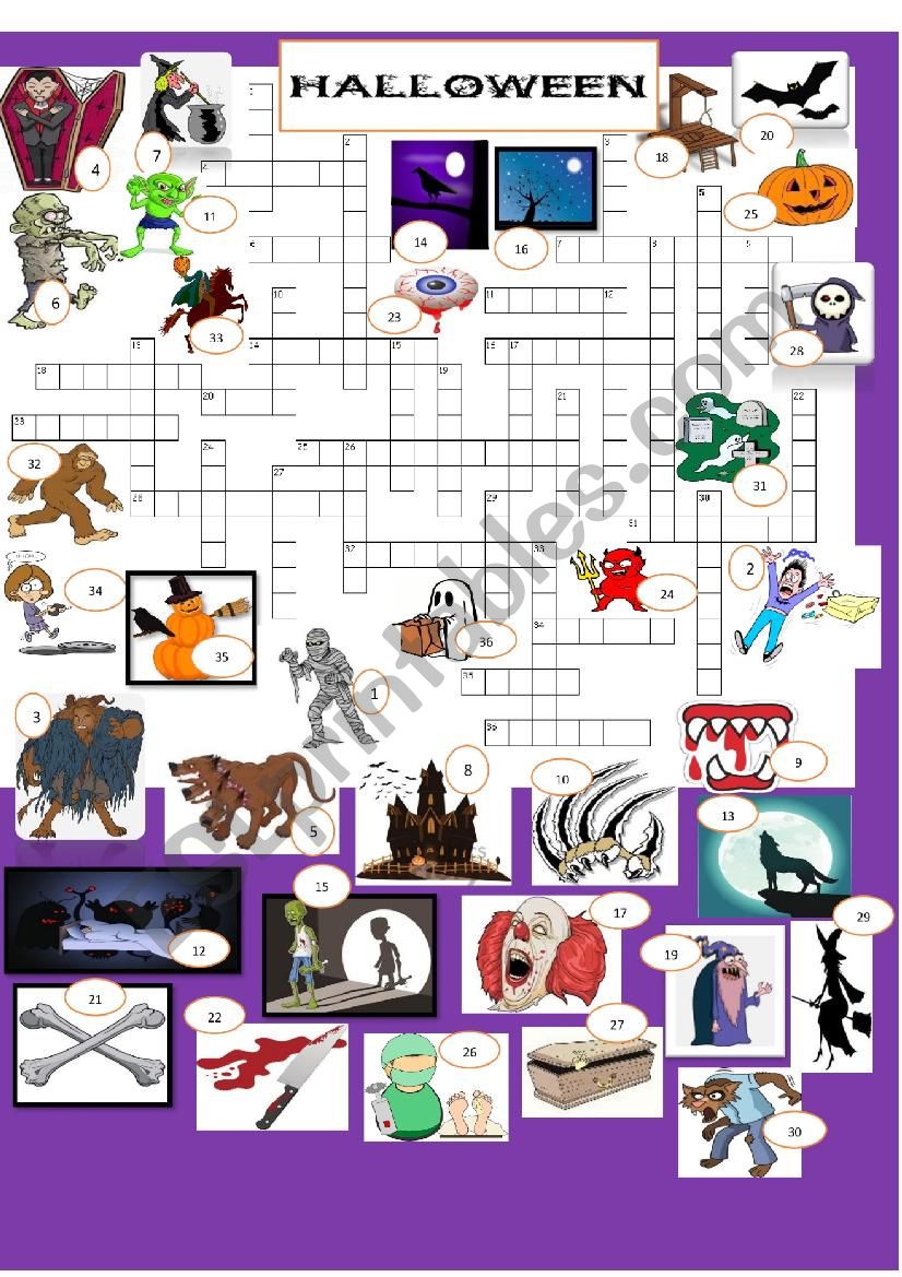 Scary Halloween crossword part 3 of a 3 set exercise