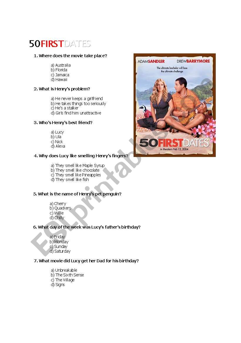 50 FIRST DATES worksheet