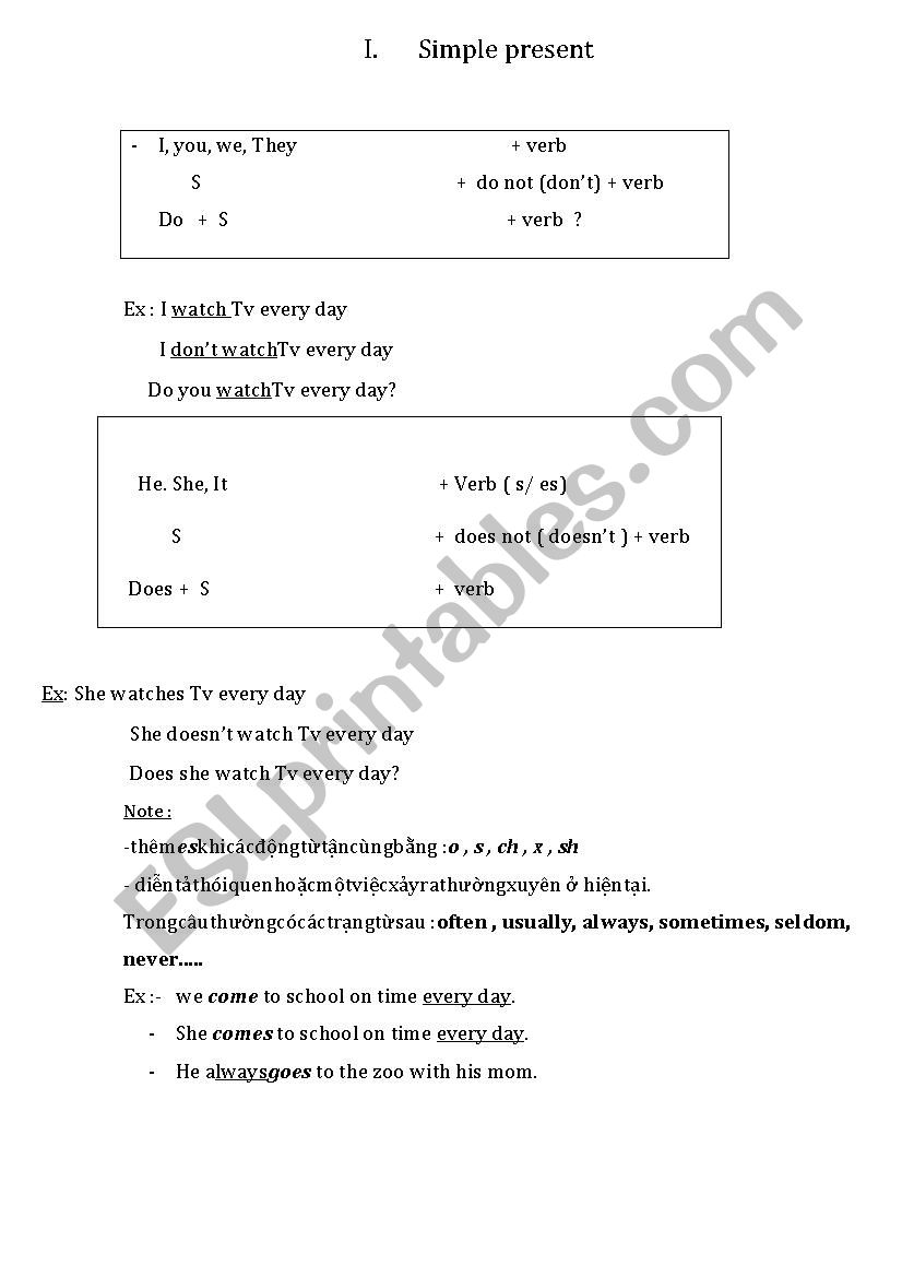 help student how to use simple present and practice
