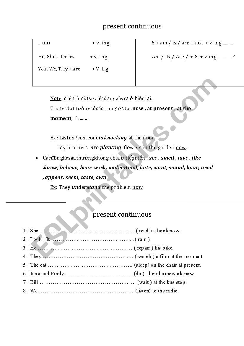 present continuous worksheet