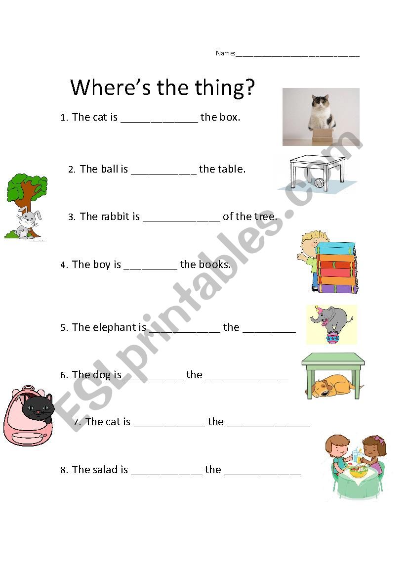 Prepositions wksheet In, on under