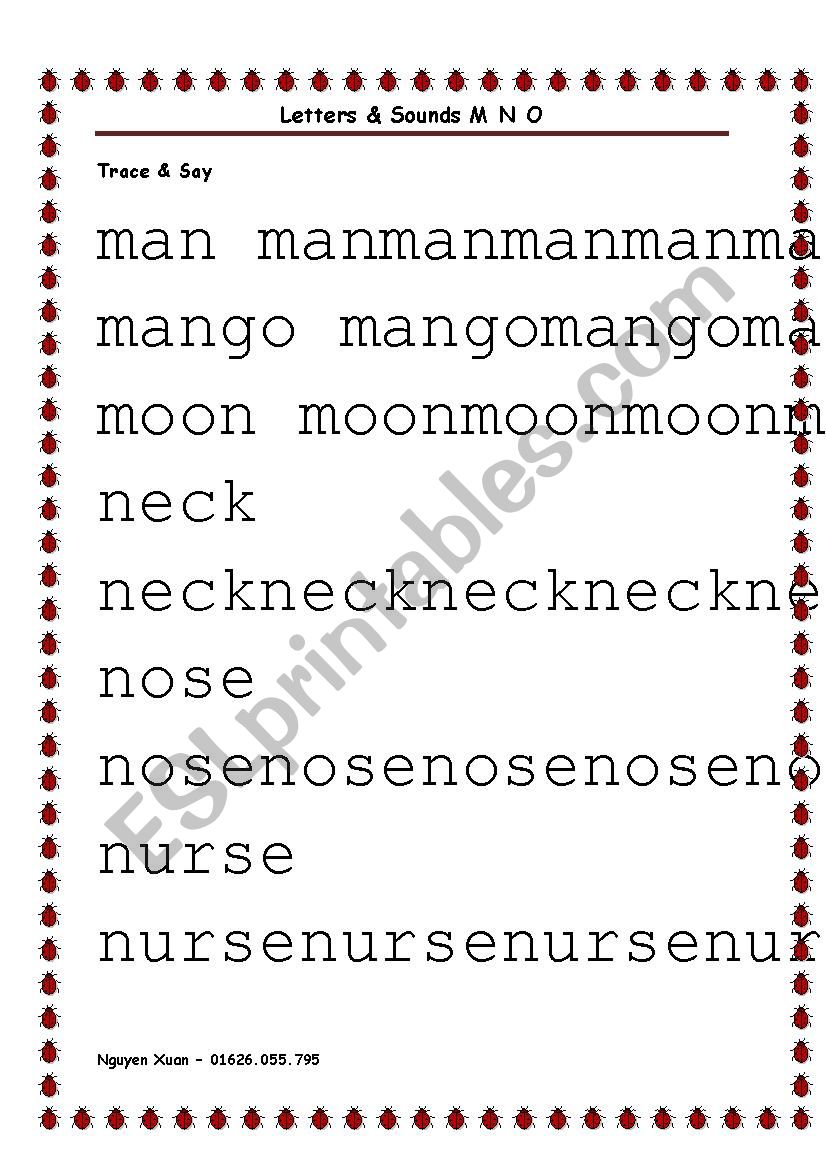 letters & sounds M N O worksheet