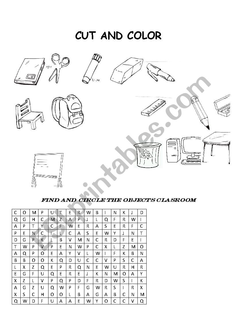 objects classroom worksheet