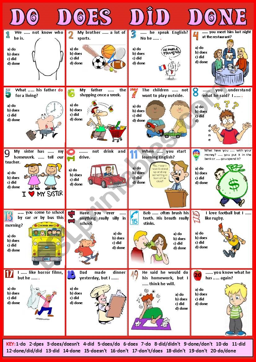 DO DOES DID DONE + Key worksheet DO DOES DID DONE + Key worksheet