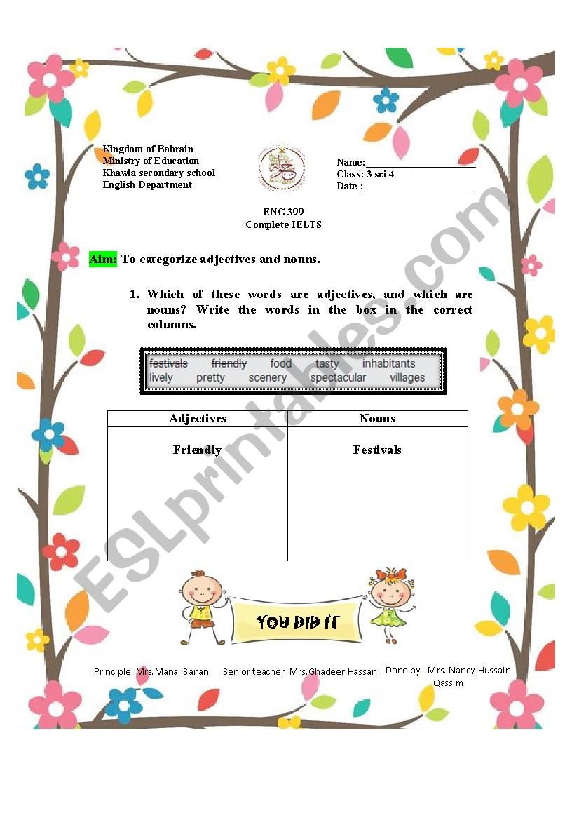  Adjective and nouns worksheet