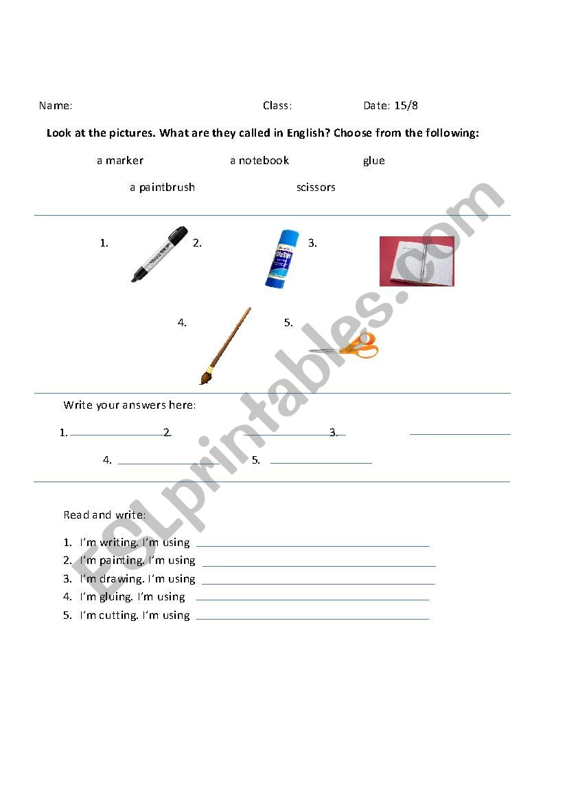 Classroom Objects worksheet