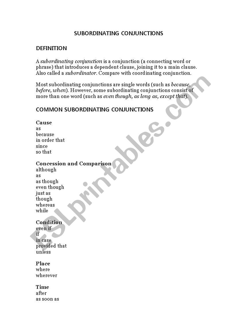 SUBORDINATING CONJUNCTIONS EXPLANATION AND EXERCISE