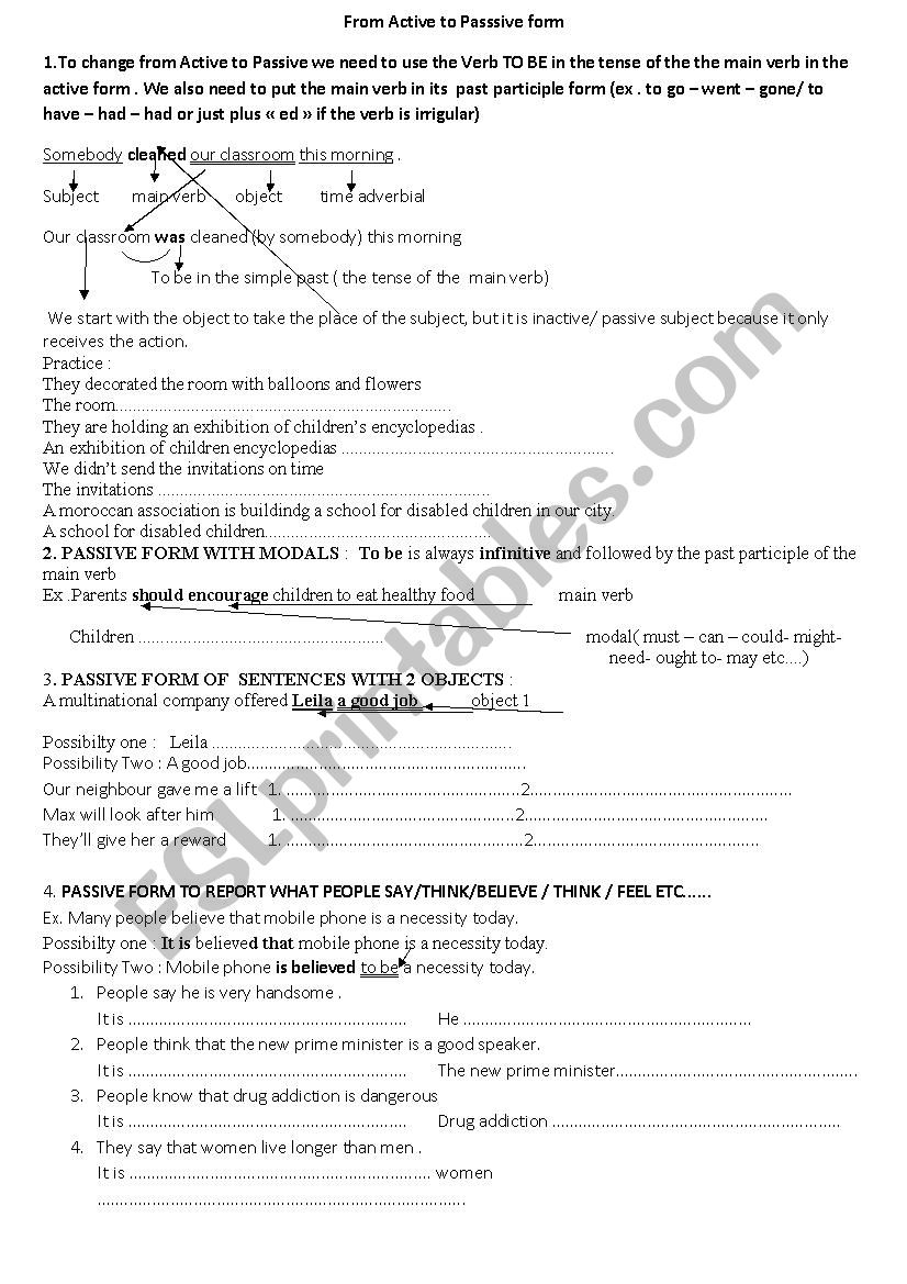 passive and active forms worksheet