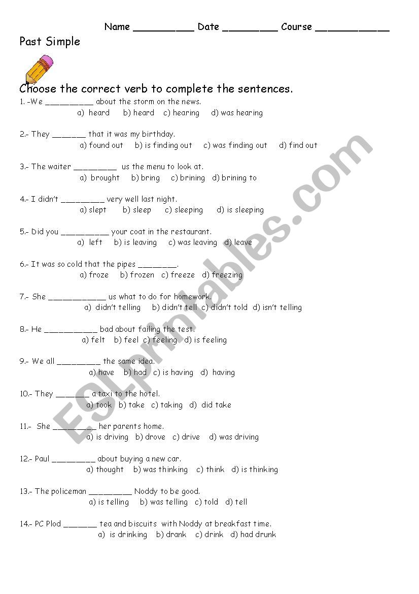 present and past exercises  worksheet