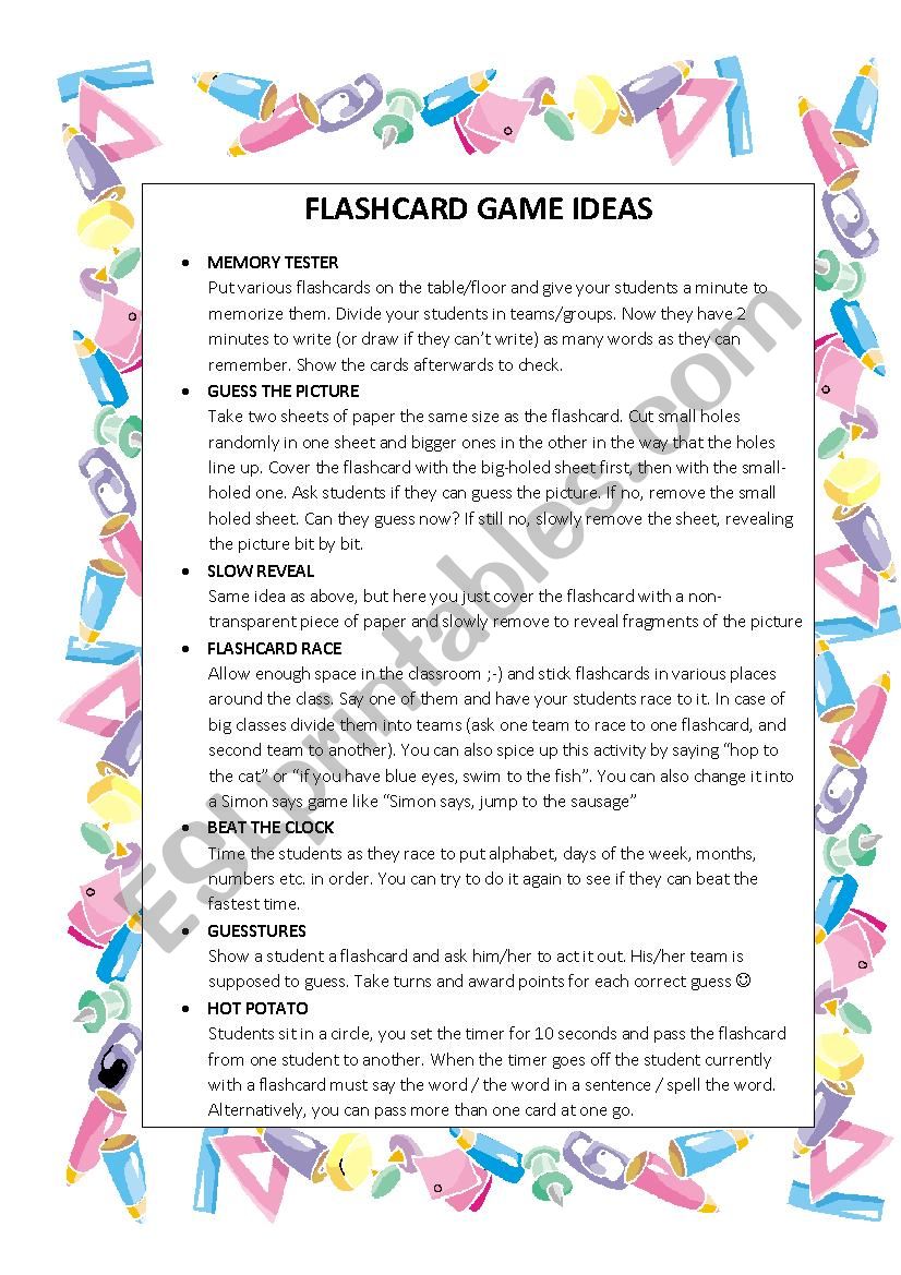 FLASHCARD GAMES IDEAS :-) worksheet