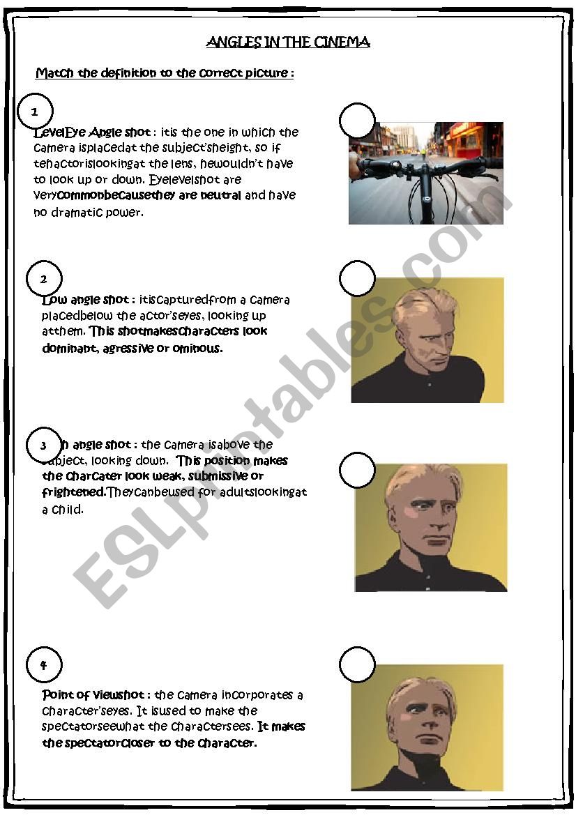 Camera shots and angles worksheet