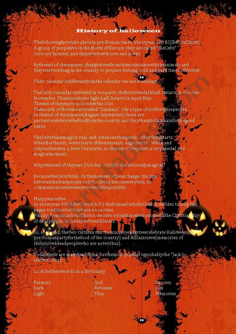 Halloween easy Story worksheet