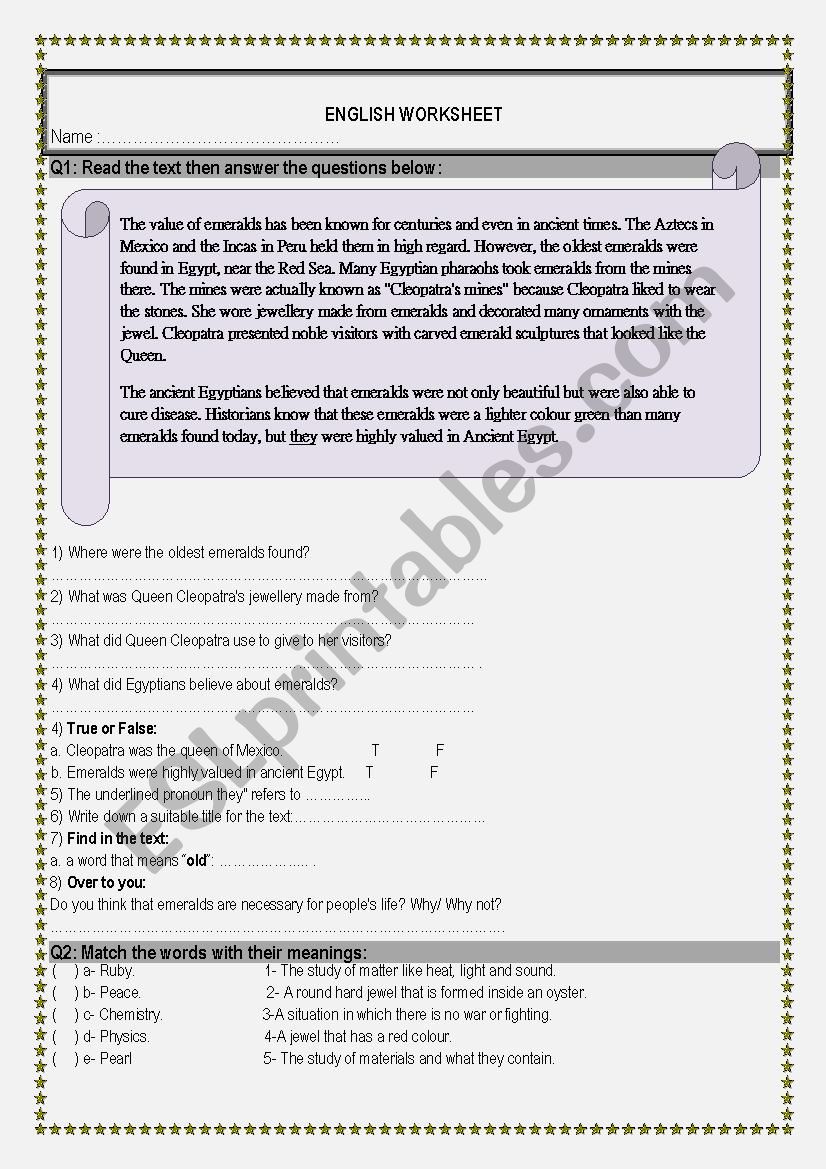 ENGLISH WORKSHEET worksheet