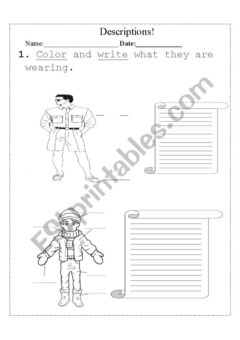 Descriptions worksheet