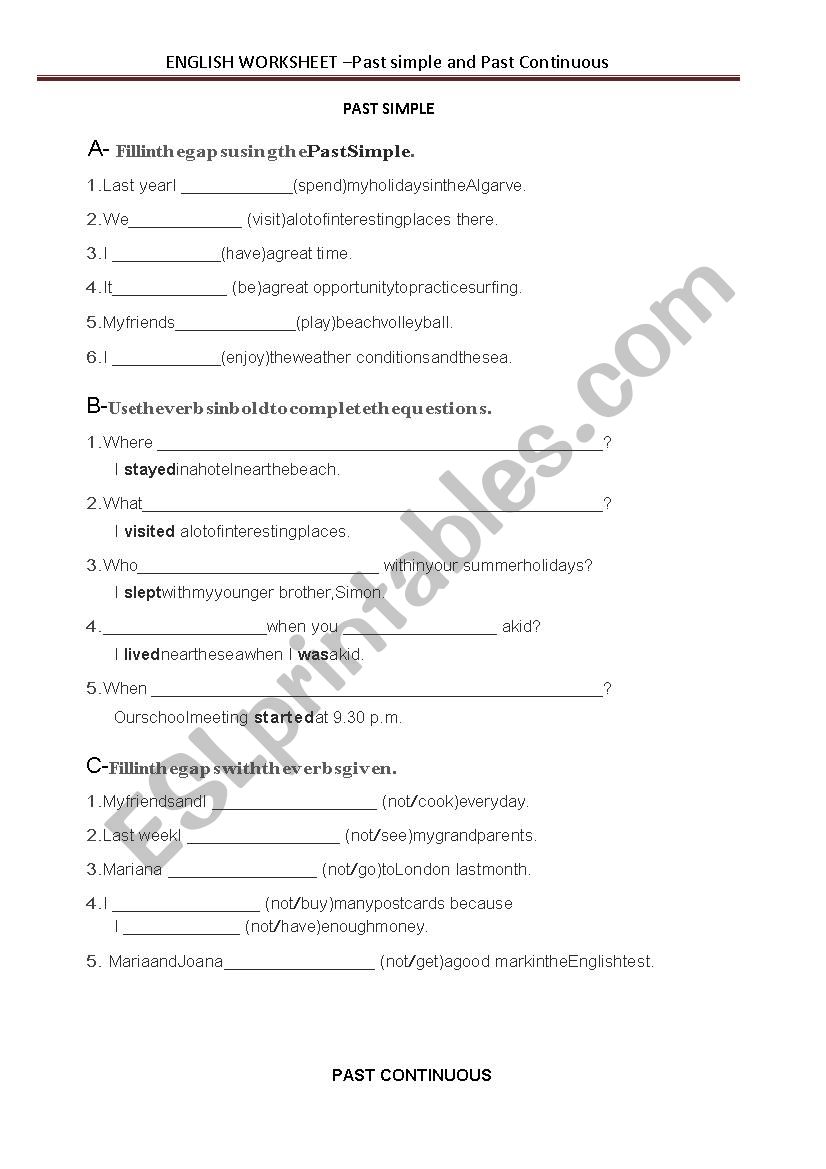 past simple and past continuous worksheet