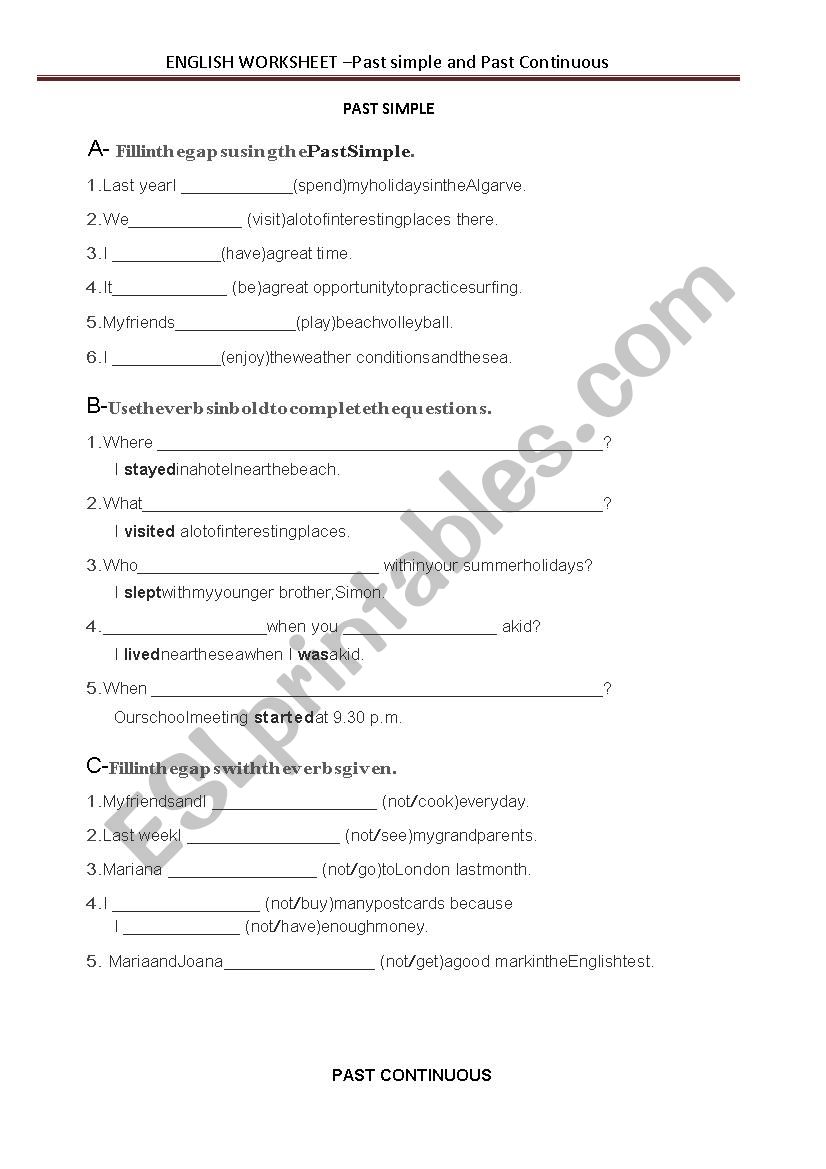 past simple and past continuous worksheet