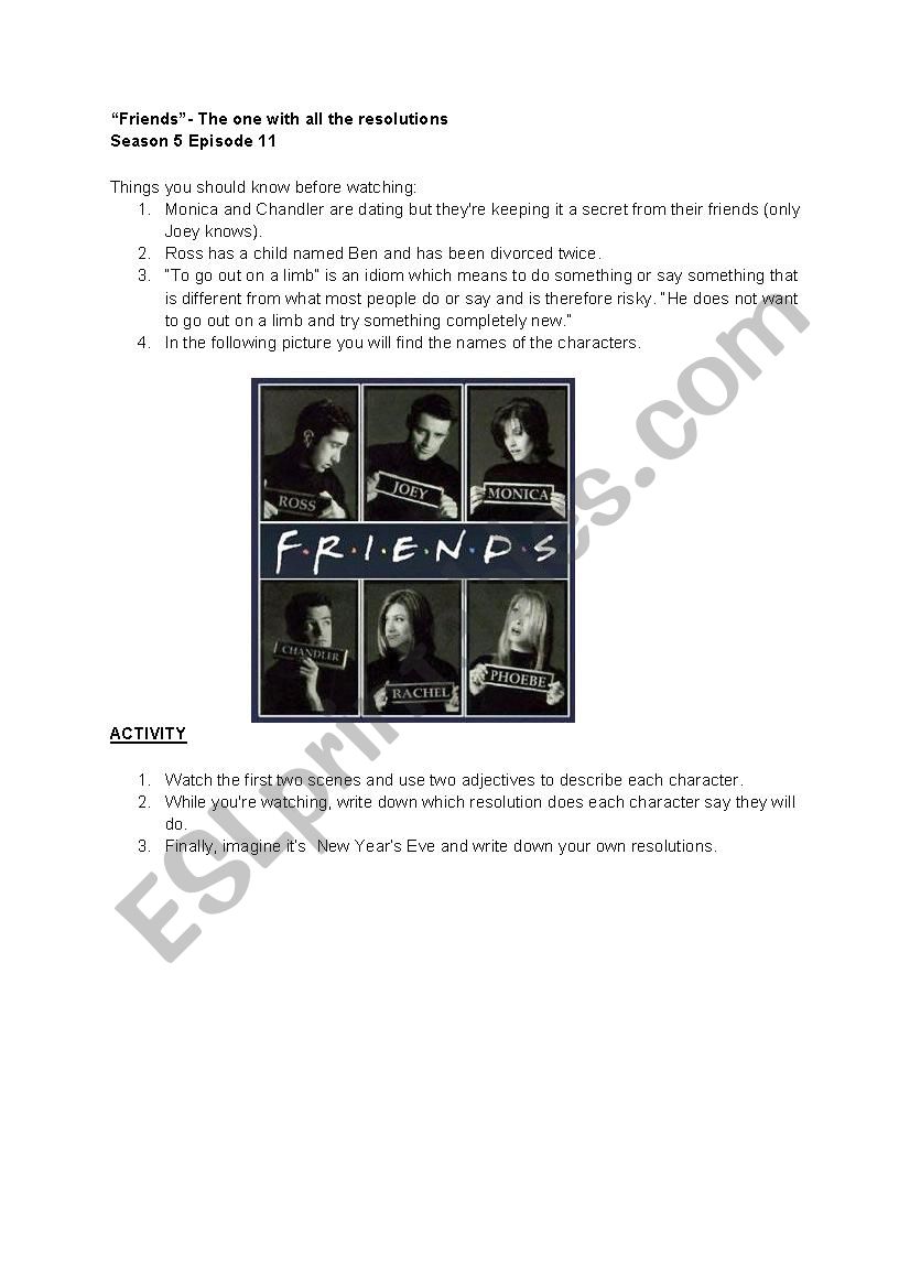 Friends- The one with all the resolutions- GOING TO