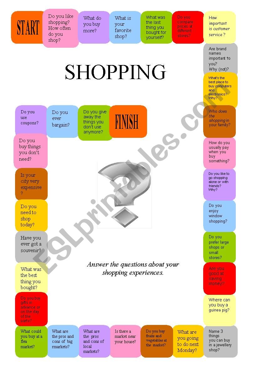 Shopping board game worksheet