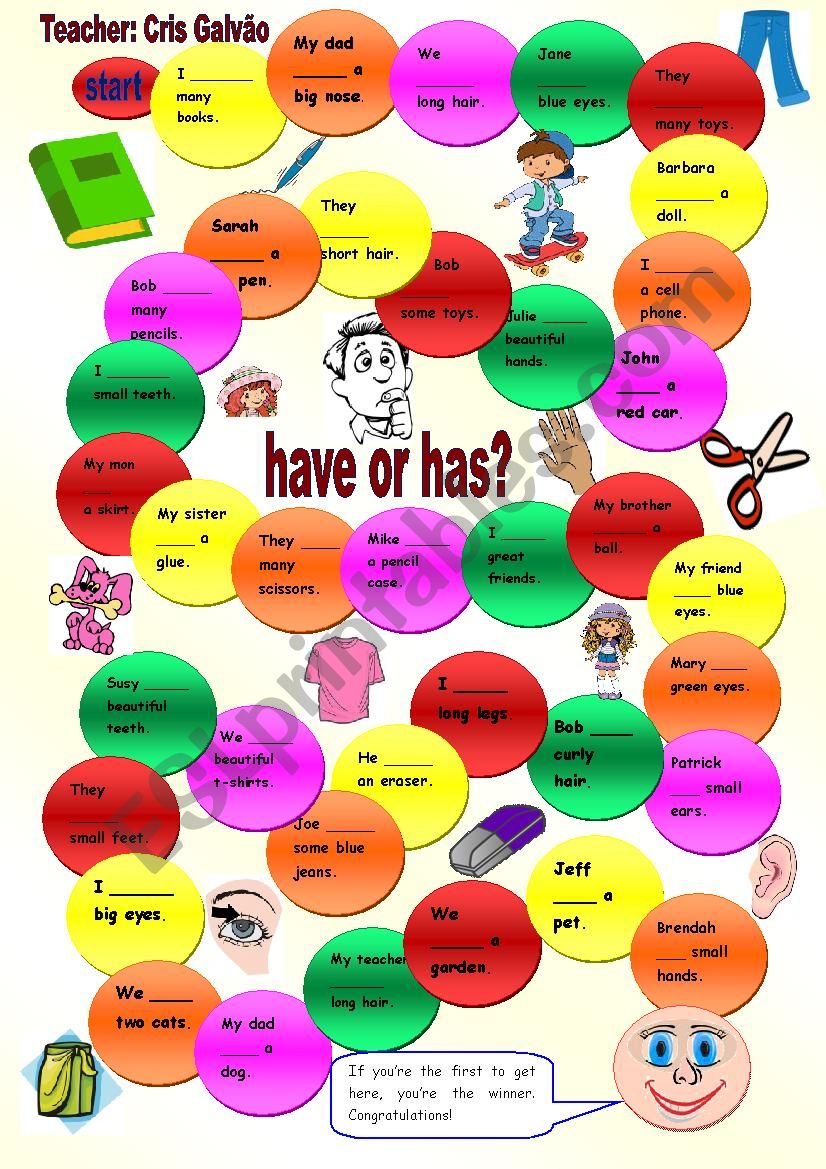 Have or has for kids-Game-Editable-Including body parts, school objects, pets, toys...
